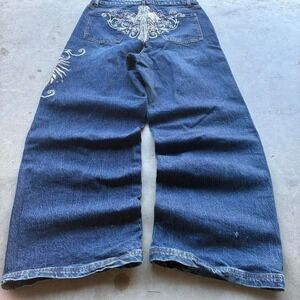 Vintage Y2K Super Baggy Dark Wash Blue Jeans Wide Leg 12in Opening 90s Denim